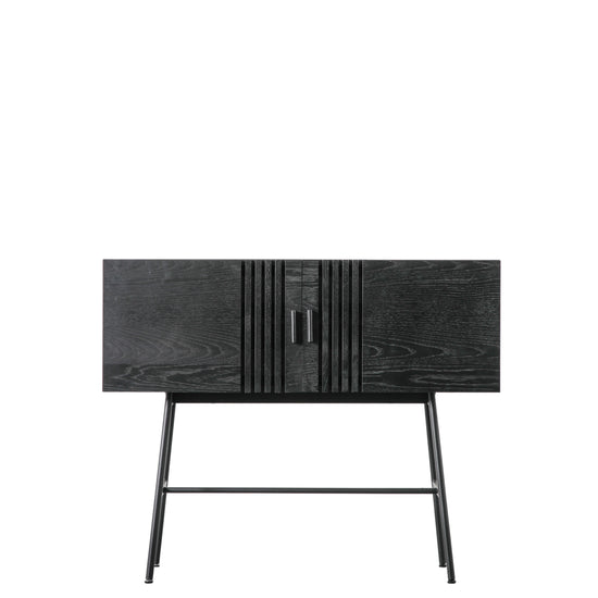 A sleek Holston 2 Door Sideboard in black with metal legs - perfect for interior decor.