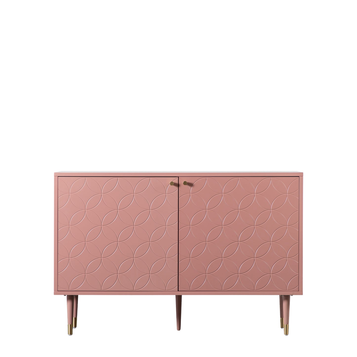 A Thurlestone 2 Door Cabinet in Pink with gold legs, adding a stylish touch to your interior decor from Kikiathome.co.uk.