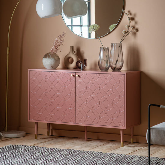 Load image into Gallery viewer, A Thurlestone 2 Door Cabinet in Pink from Kikiathome.co.uk enhances interior decor with stylish home furniture.
