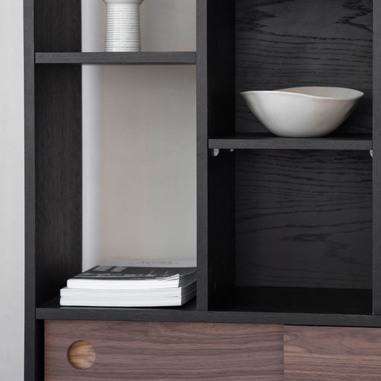 A black Barbican Display Unit 900x300x1600mm for home furniture and interior decor from Kikiathome.co.uk.