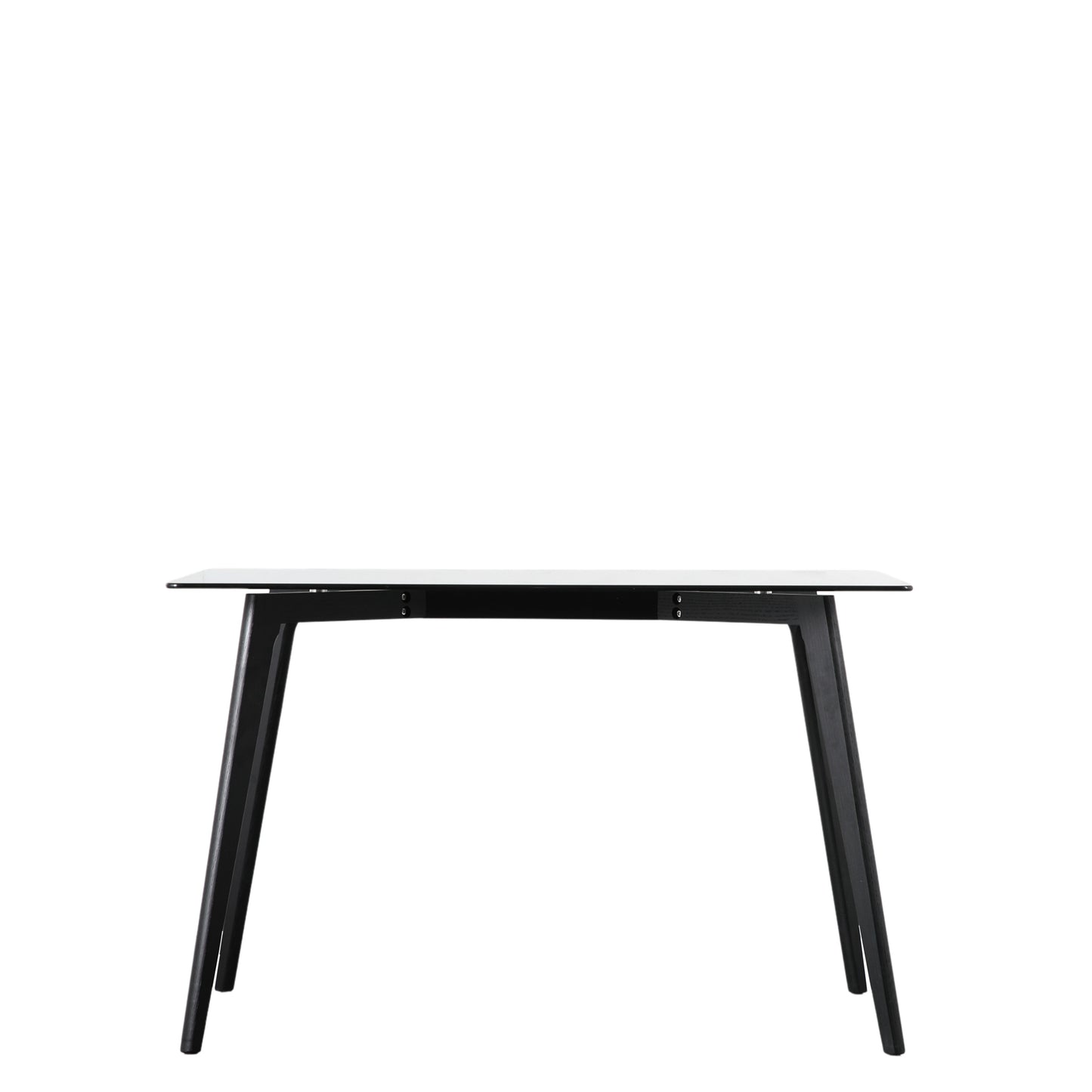 A black rectangle dining table with a glass top for interior decor from Kikiathome.co.uk.