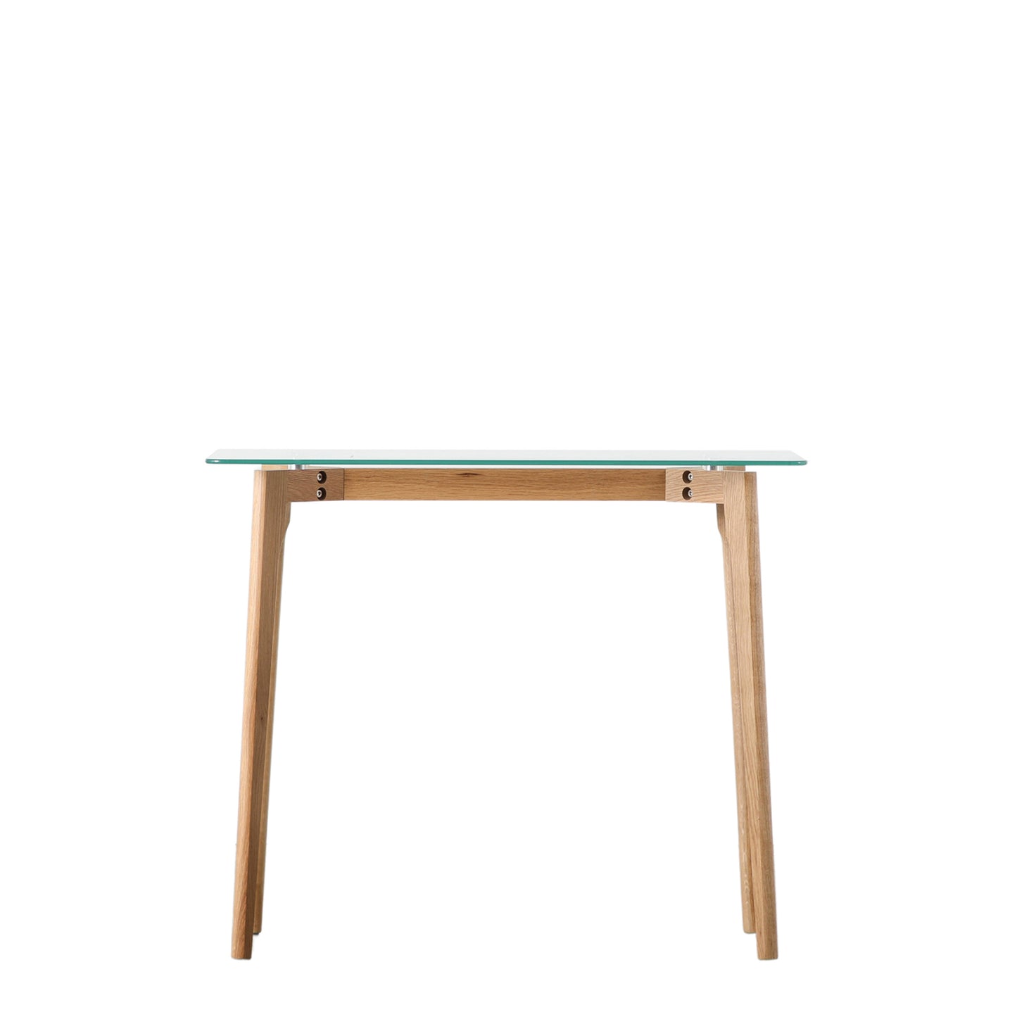 Ashprington Console Table Oak with glass top and wooden legs, perfect for interior decor and home furniture.