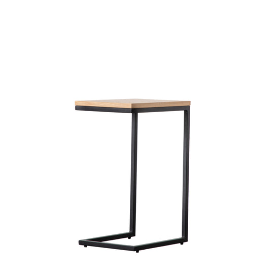 A small Staverton Supper C Table with a black frame and wooden top for interior decor.