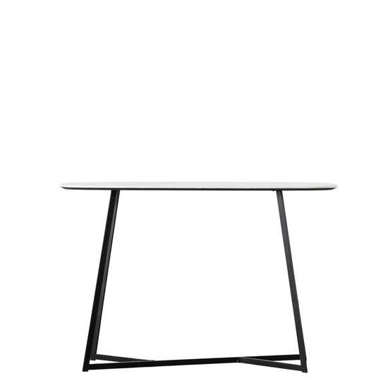 A Finsbury Console Table with black legs and a white top, perfect for interior decor.