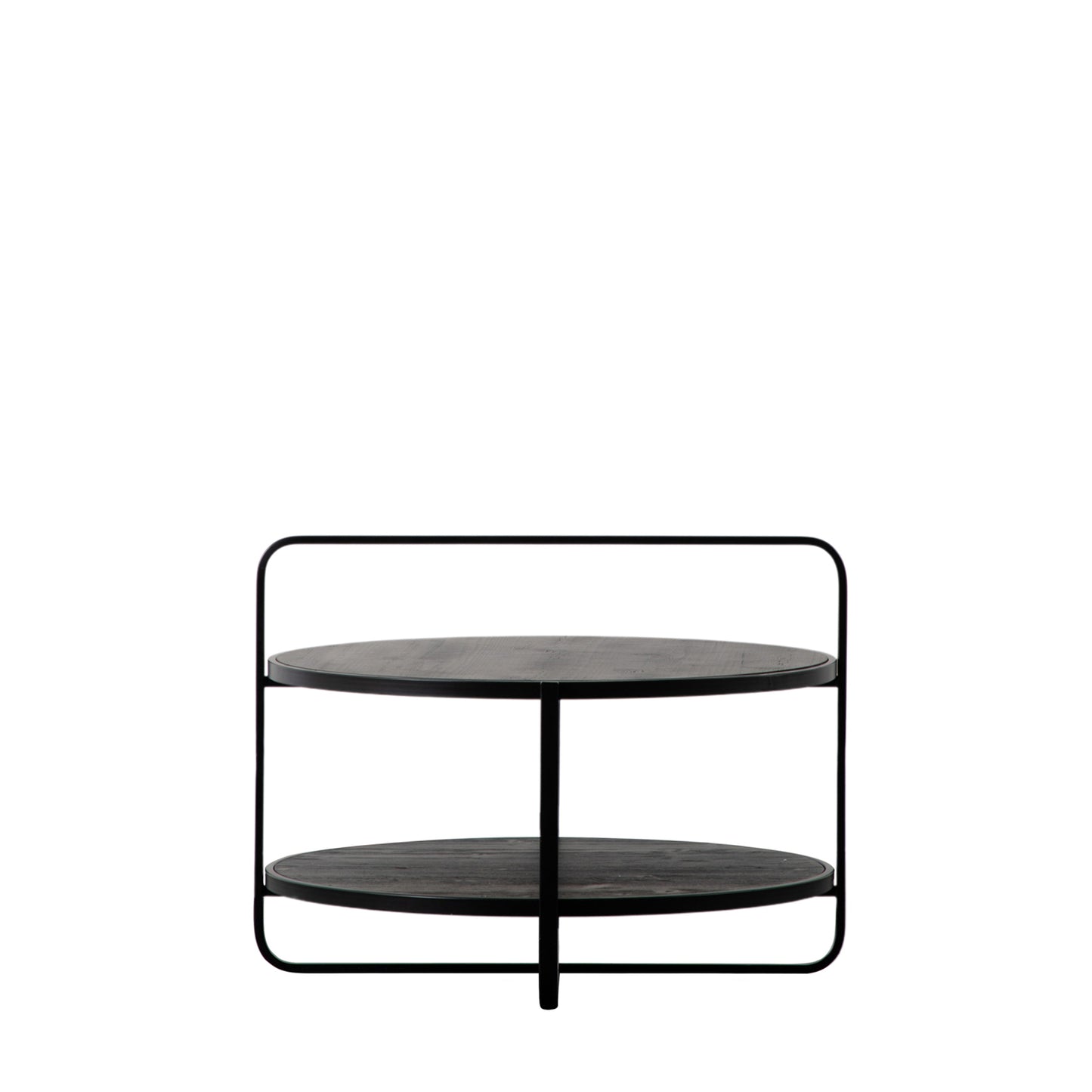 A black coffee table with two shelves for interior decor and home furniture.