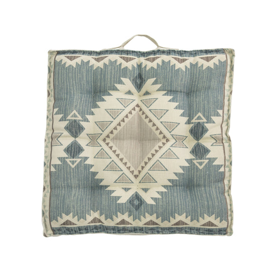 A home furniture floor cushion with Aztec printed design from Kikiathome.co.uk.