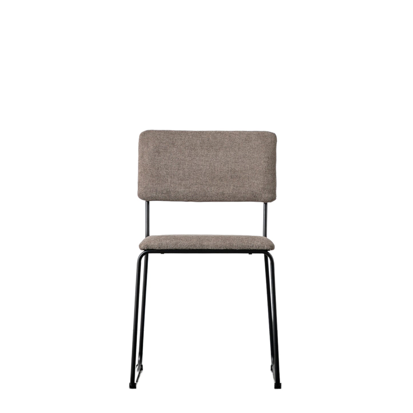 A Chivelstone Dining Chair Chocolate (2pk) with a beige upholstered seat and black legs for interior decor.