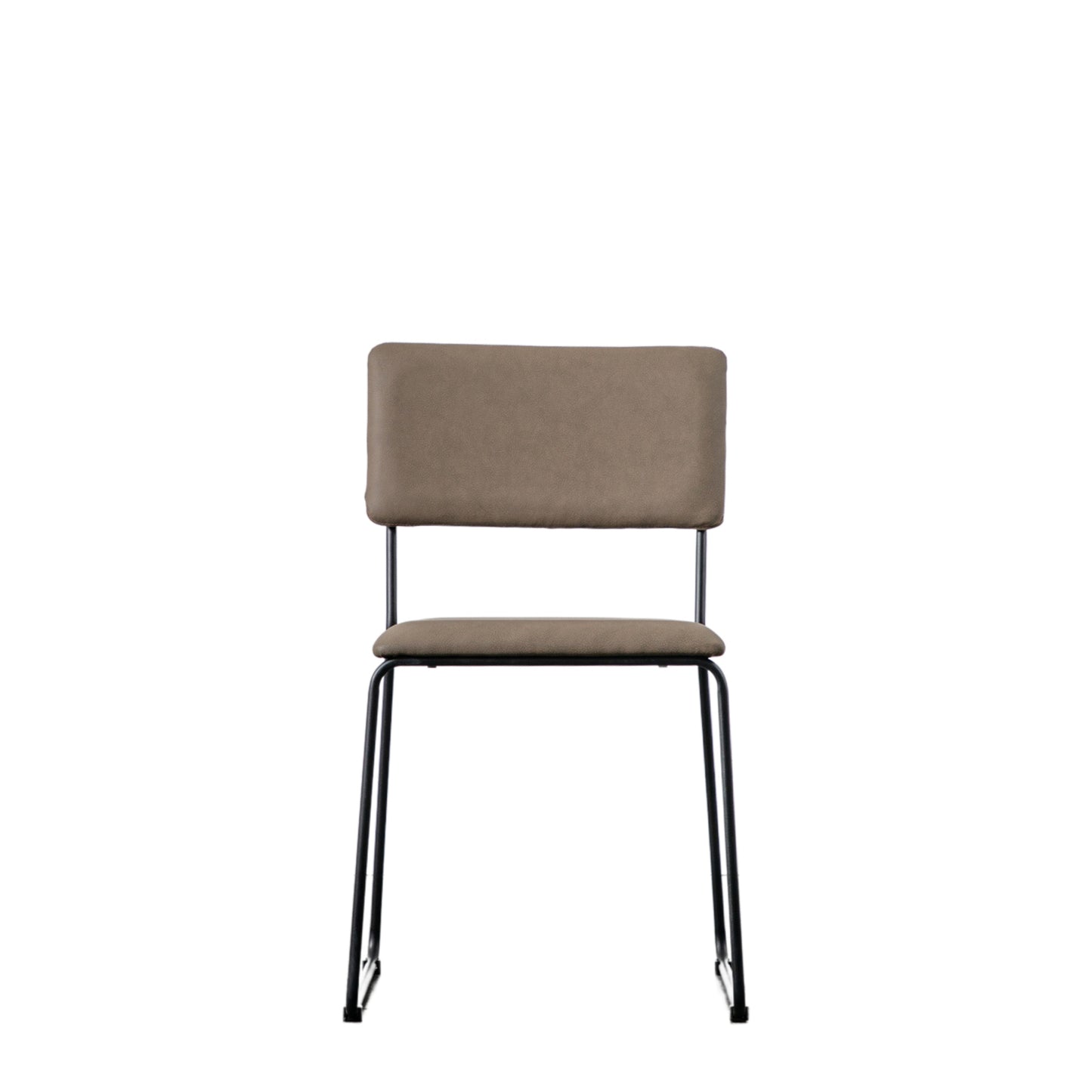 A Chivelstone Dining Chair Oatmeal (2pk) with a black frame and a beige upholstered seat perfect for interior decor.