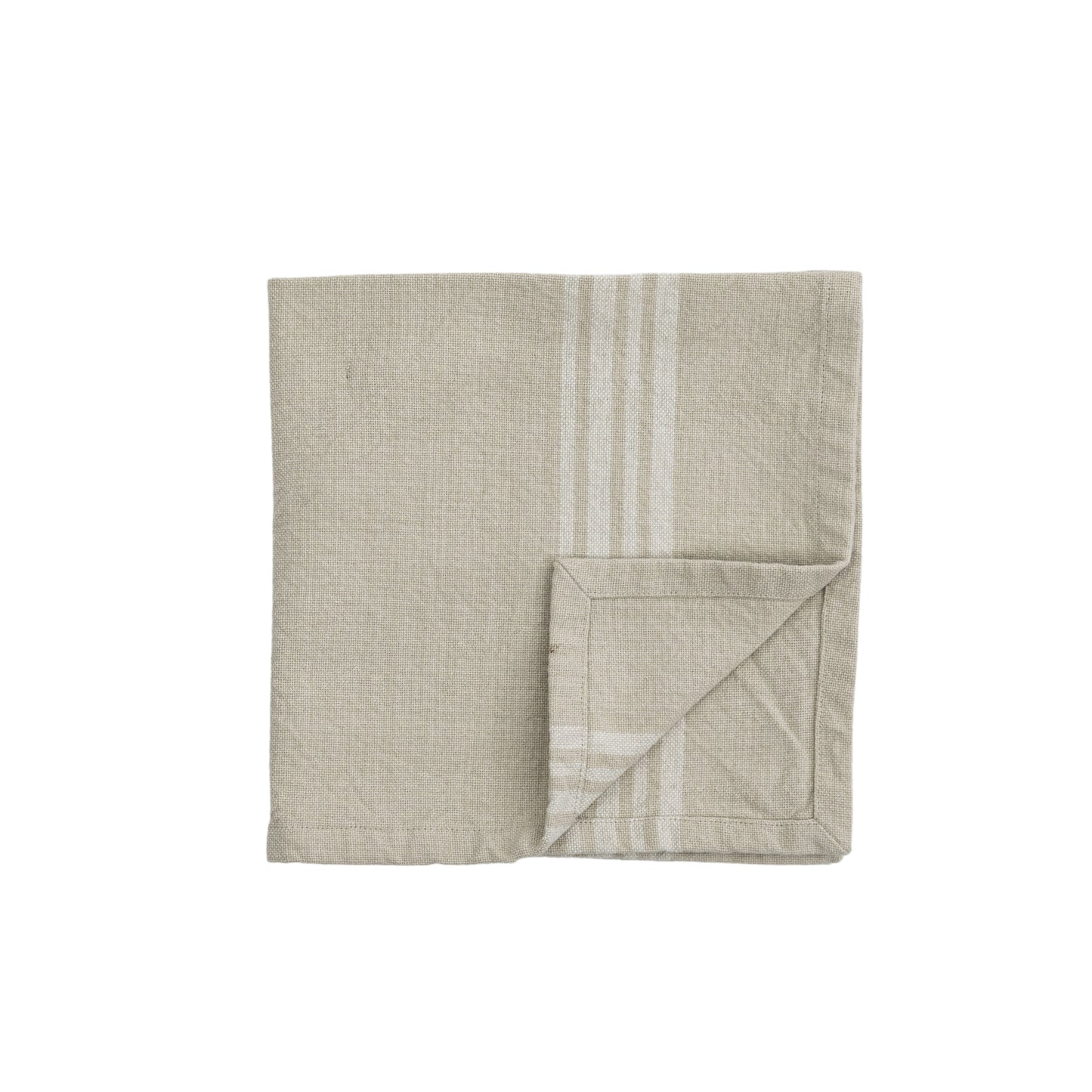 Load image into Gallery viewer, A Kikiathome.co.uk Stripe Napkin Natural 450x450mm (4pk) folded on top of a white background, enhancing interior decor.
