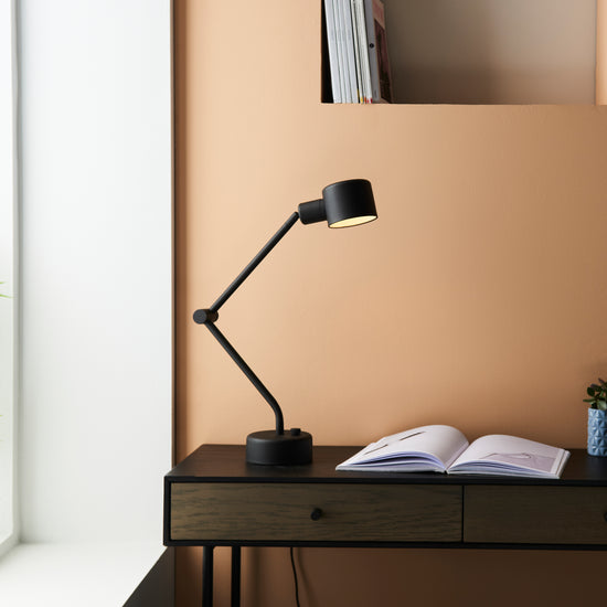 Interior decor desk with Fisher Table Lamp Black and book from Kikiathome.co.uk.