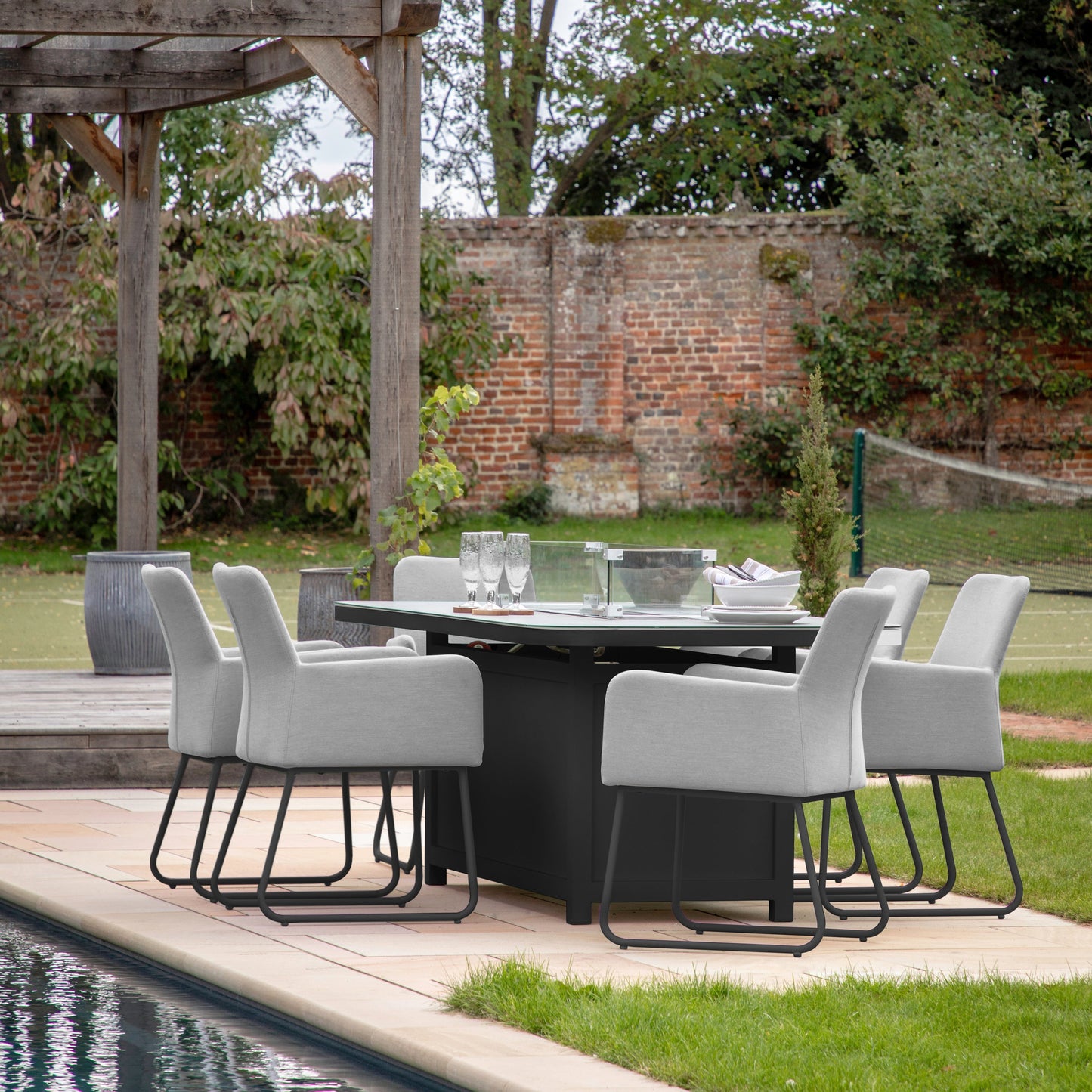 A 6 Seater Dining Set with Fire Pit Table by Kikiathome.co.uk, perfect for home furniture and outdoor entertaining.