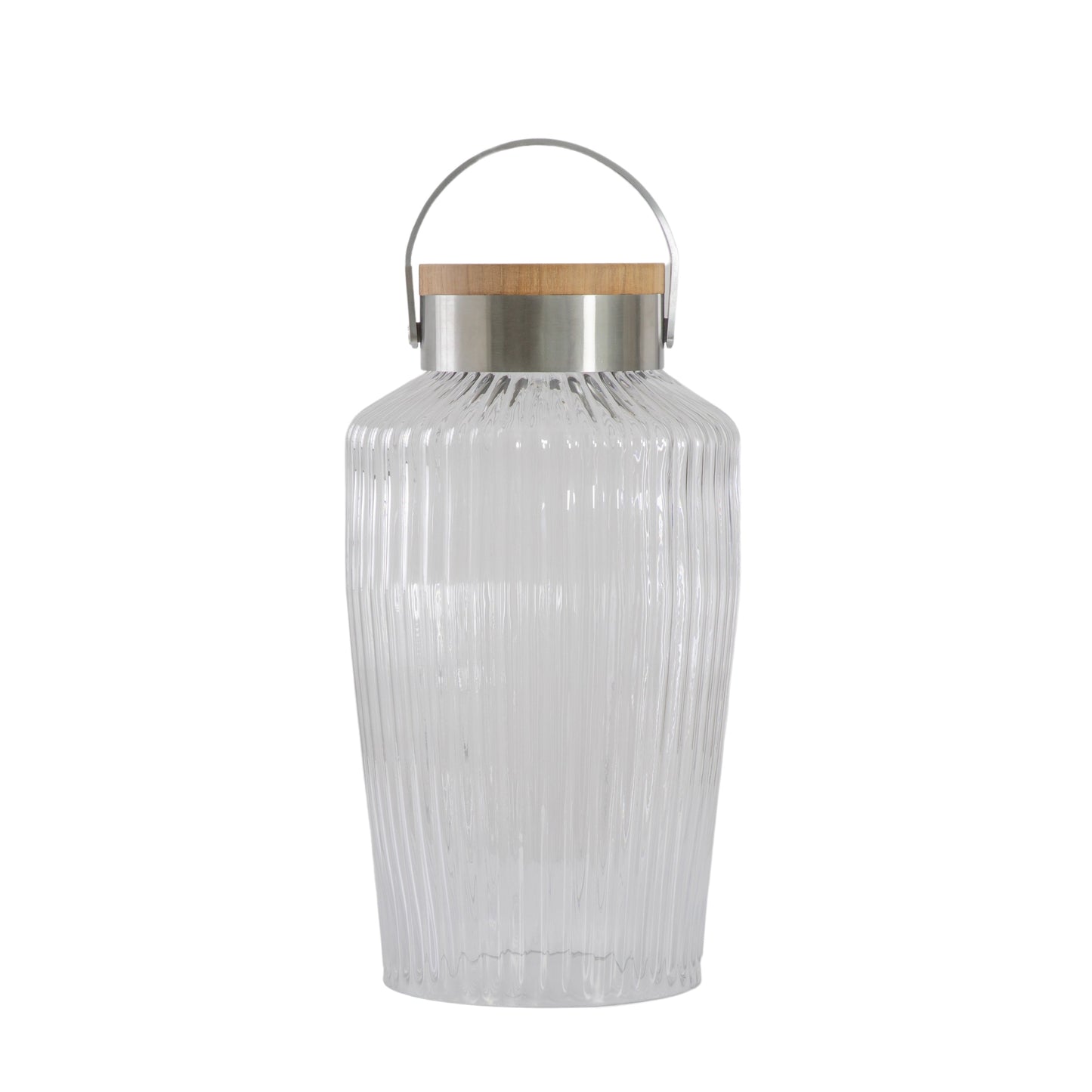 An Averton LED Solar Lantern Large with a wooden handle for interior decor from Kikiathome.co.uk.