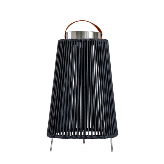 A Marldon LED Solar Lantern Large with a black shade and a brown handle, perfect for interior decor.