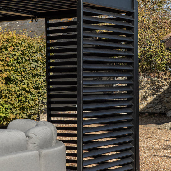 A Dittisham Pergola Louvre Screen Black 1230x2180mm, a stylish addition to your interior decor available at Kikiathome.co.uk.