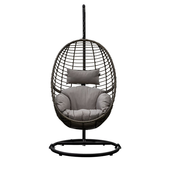 A stylish Woodleigh Hanging Chair from Kikiathome.co.uk designed for home furniture and interior decor, featuring a grey cushion.