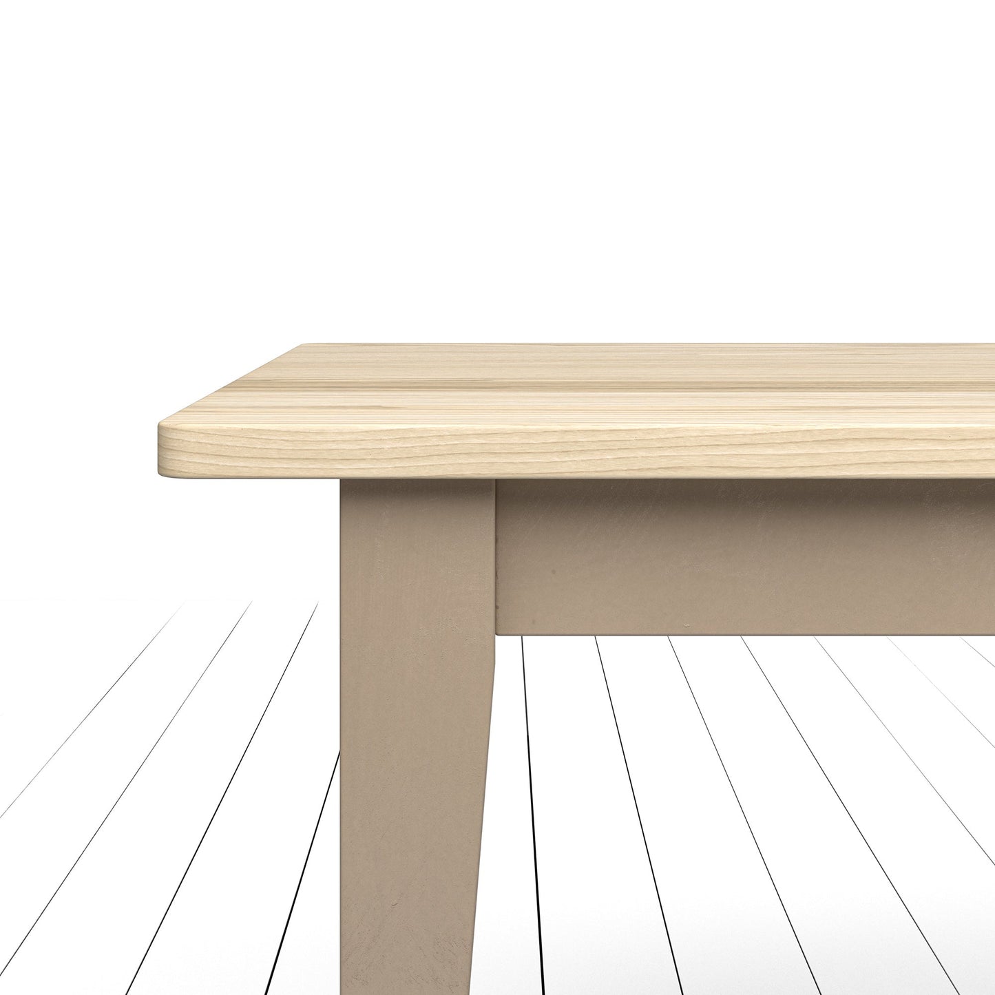 A Home furniture Ash Farmhouse Table by Kiki with a wooden top on a wooden floor for Interior decor.